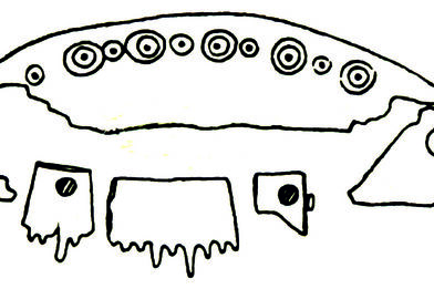 obr. 2: Kostěný hřeben s linií rytých kroužků dvou velikostí s bodem uprostřed. Žárový hrob z doby římské z Brna „Komína“.
